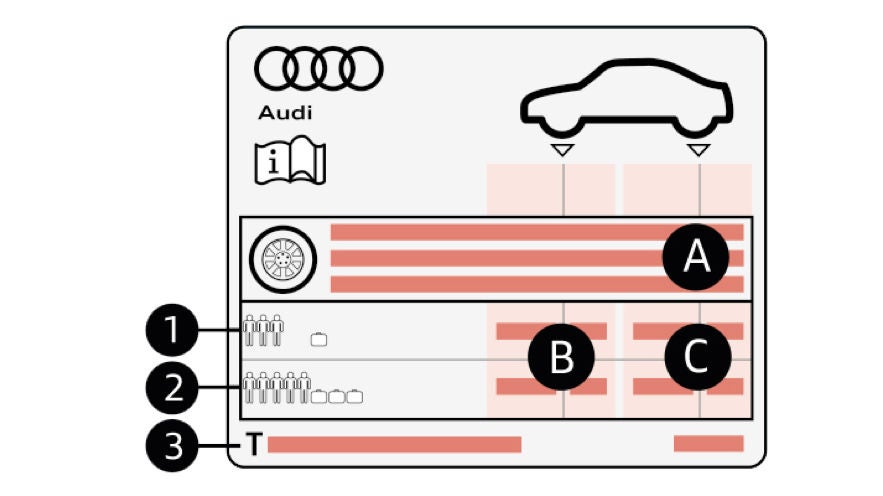 Sie zeigt, wo Informationen zu Reifengrößen, Achslasten und zulässigen Gesamtgewichten stehen und wie sie zu lesen sind. Buchstaben (A, B, C) und Zahlen (1, 2, 3) helfen bei der Orientierung in den jeweiligen